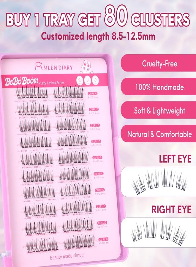 ملين دايري مجموعة رموش ميلين دايري، 80 قطعة، رموش طبيعية، تجعيد C، خفيفة وناعمة، مناسبة لتركيب الرموش بنفسك، طول 8.5-12.5 مم، ناعمة وخفيفة، بنمط المانجا الكورية - Image 2